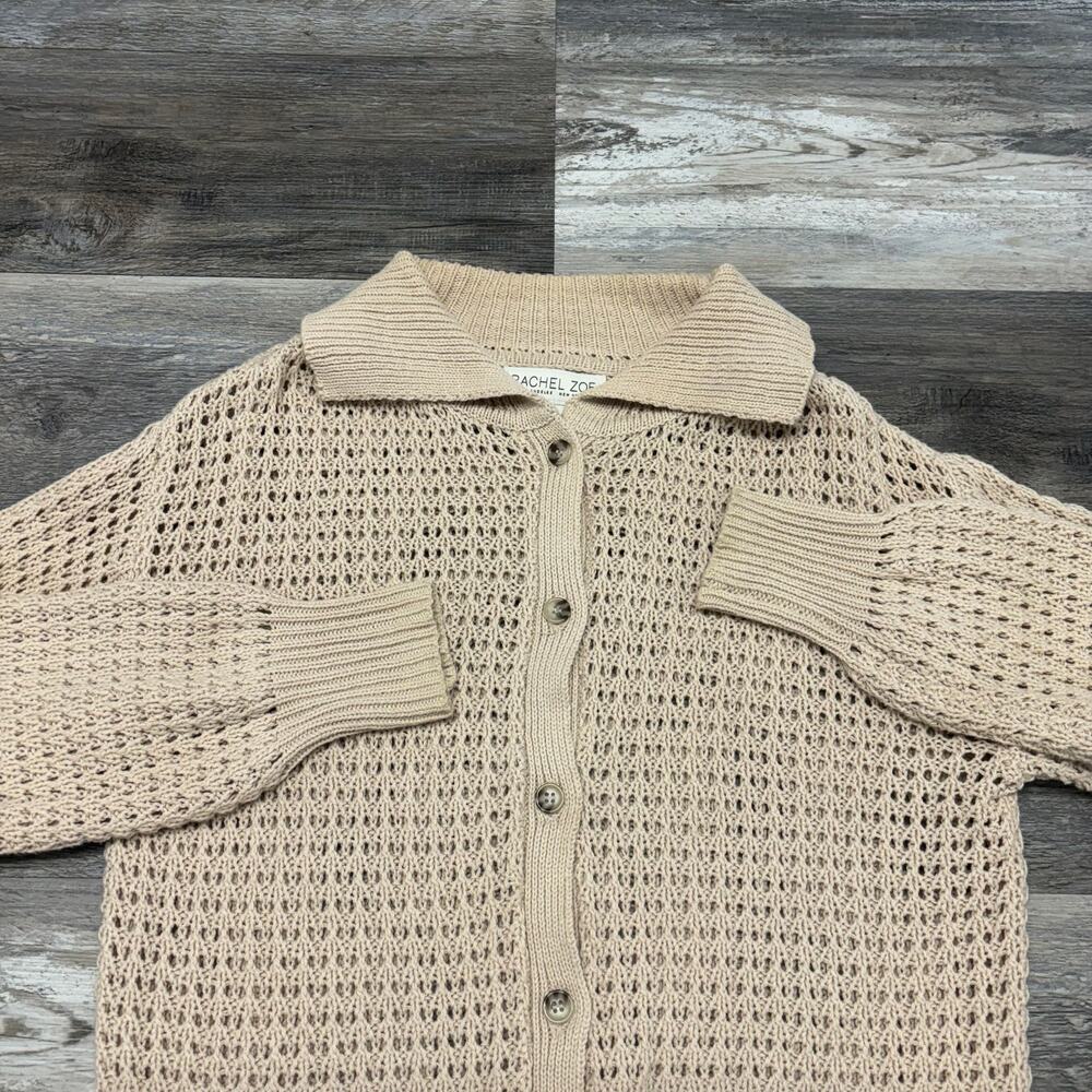Rachel‎ Zoe Cream Womens Small  Button Front Collared Open Knit Cardigan Sweater